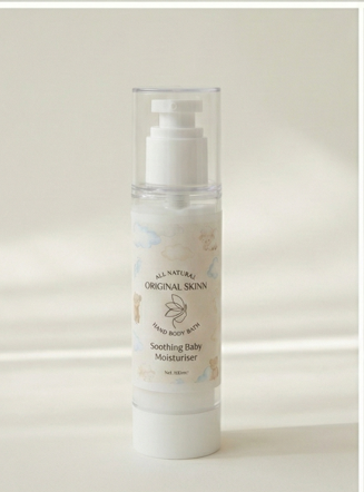 Original Skinn Soothing Baby Moisturiser 100ml bottle containing rich white cream with pump dispenser.