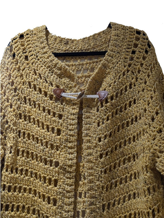 Casual Yellow Tweeded Wool Long Sleeve Cardigan