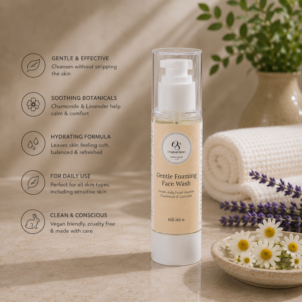 Gentle Foaming Face Wash – Chamomile & Lavender