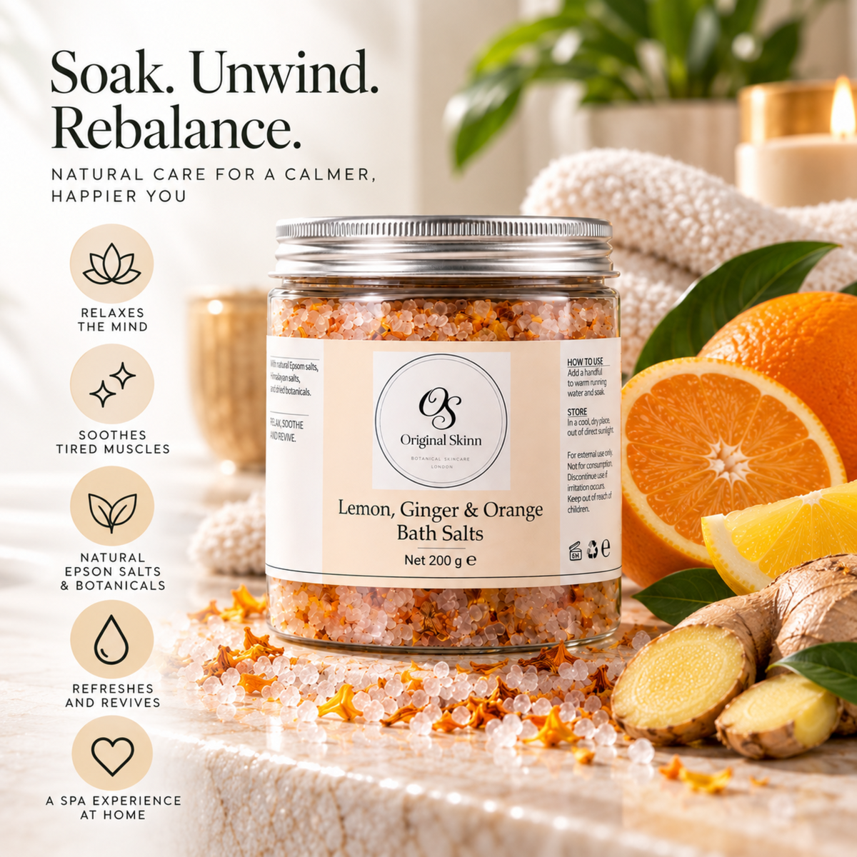Ginger, Lemon & Orange Bath Soak – Warming & Zesty