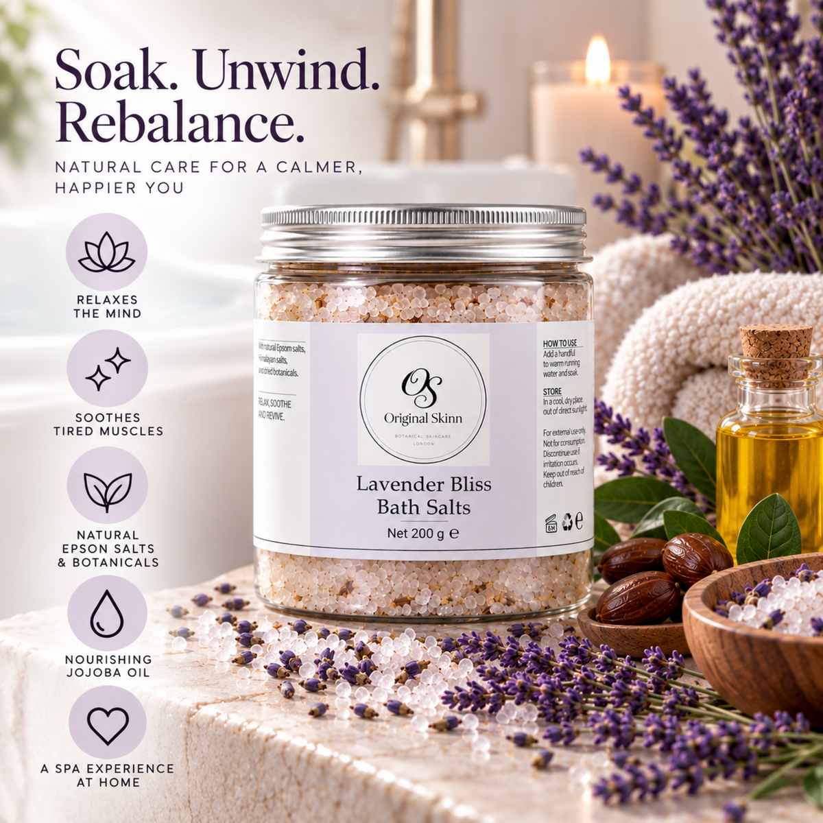 Lavender & Jojoba Bath Soak – Relaxing & Calming