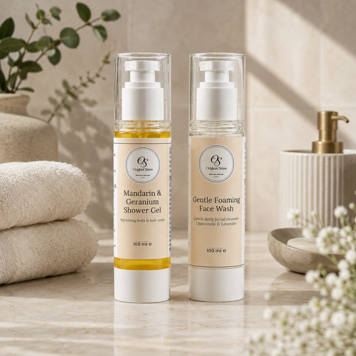 Face Wash & Shower Gel Bundle – Chamomile & Lavender + Mandarin & Geranium