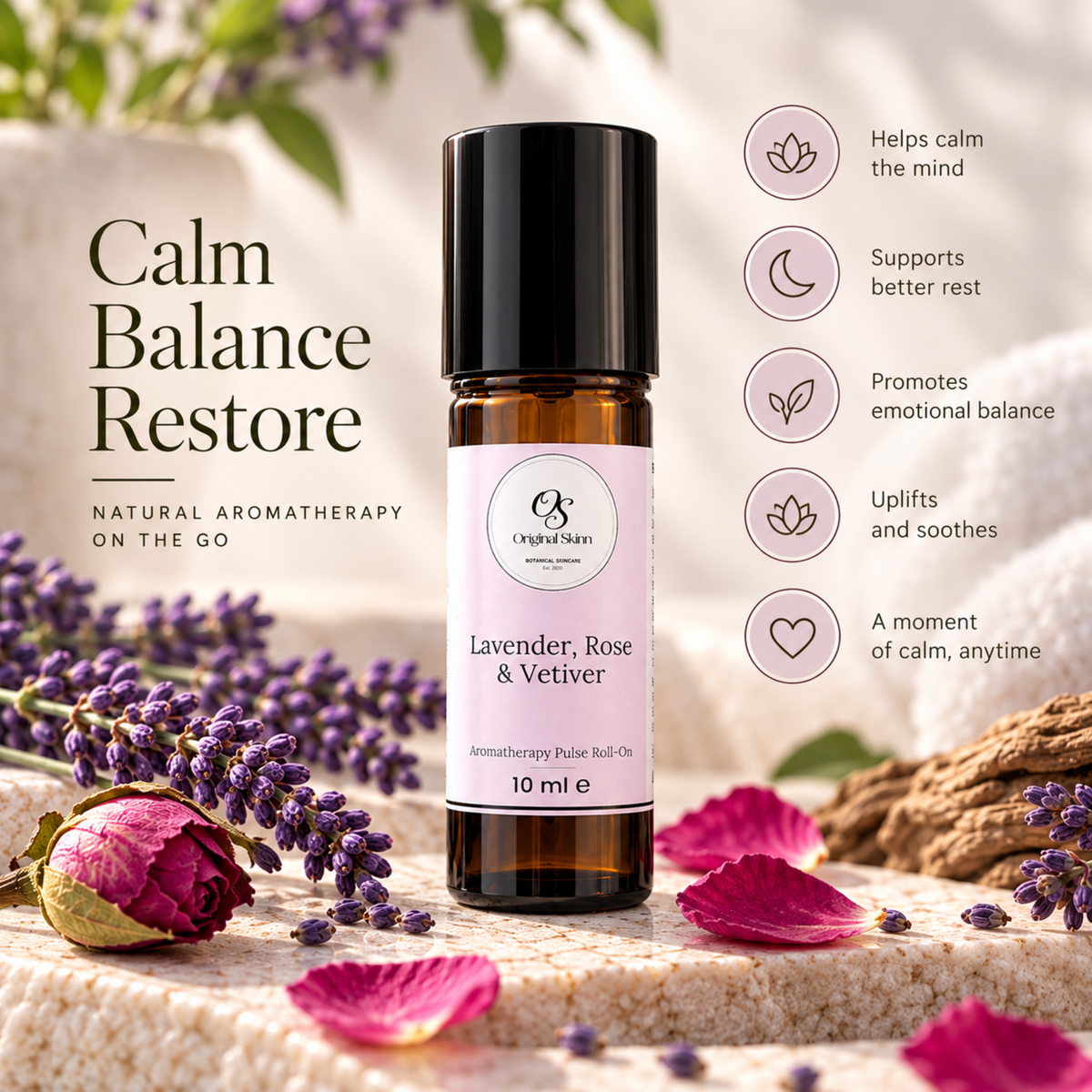 Lavender, Rose & Vetiver Aromatherapy Pulse Roll-On