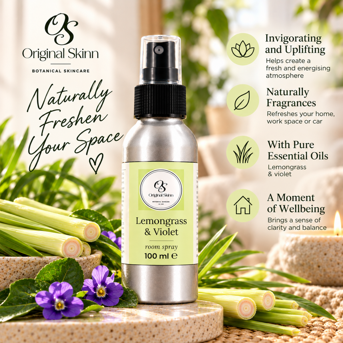 Lemongrass & Violet Room Spray with Essential Oils