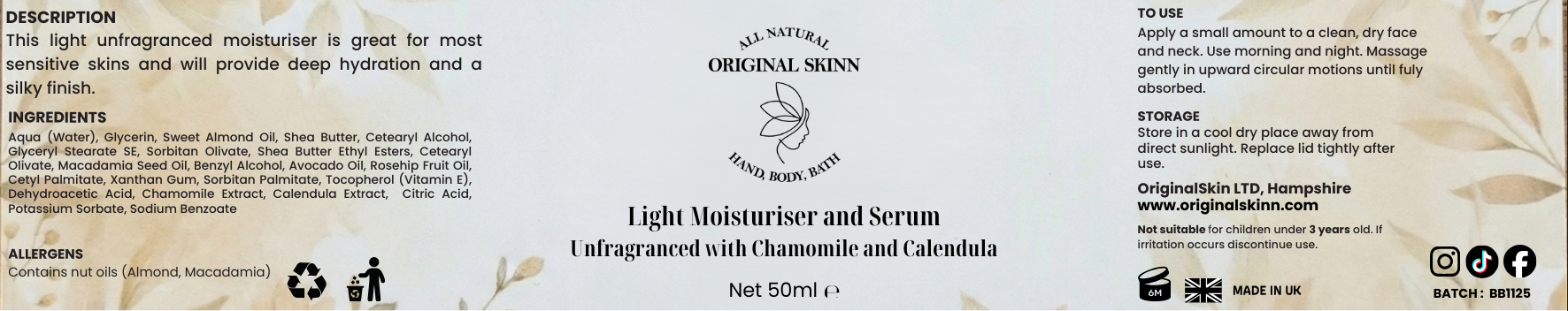 Lightweight face moisturiser for sensitive skin fragrance free – Original Skinn