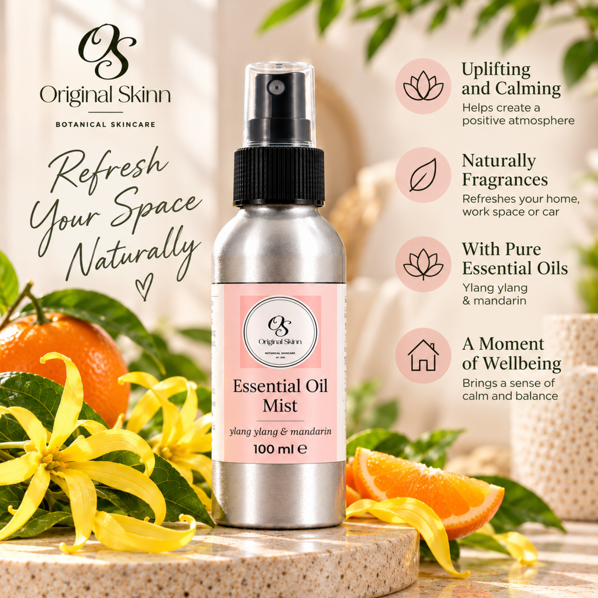 Ylang Ylang & Mandarin Essential Oil Mist Spray
