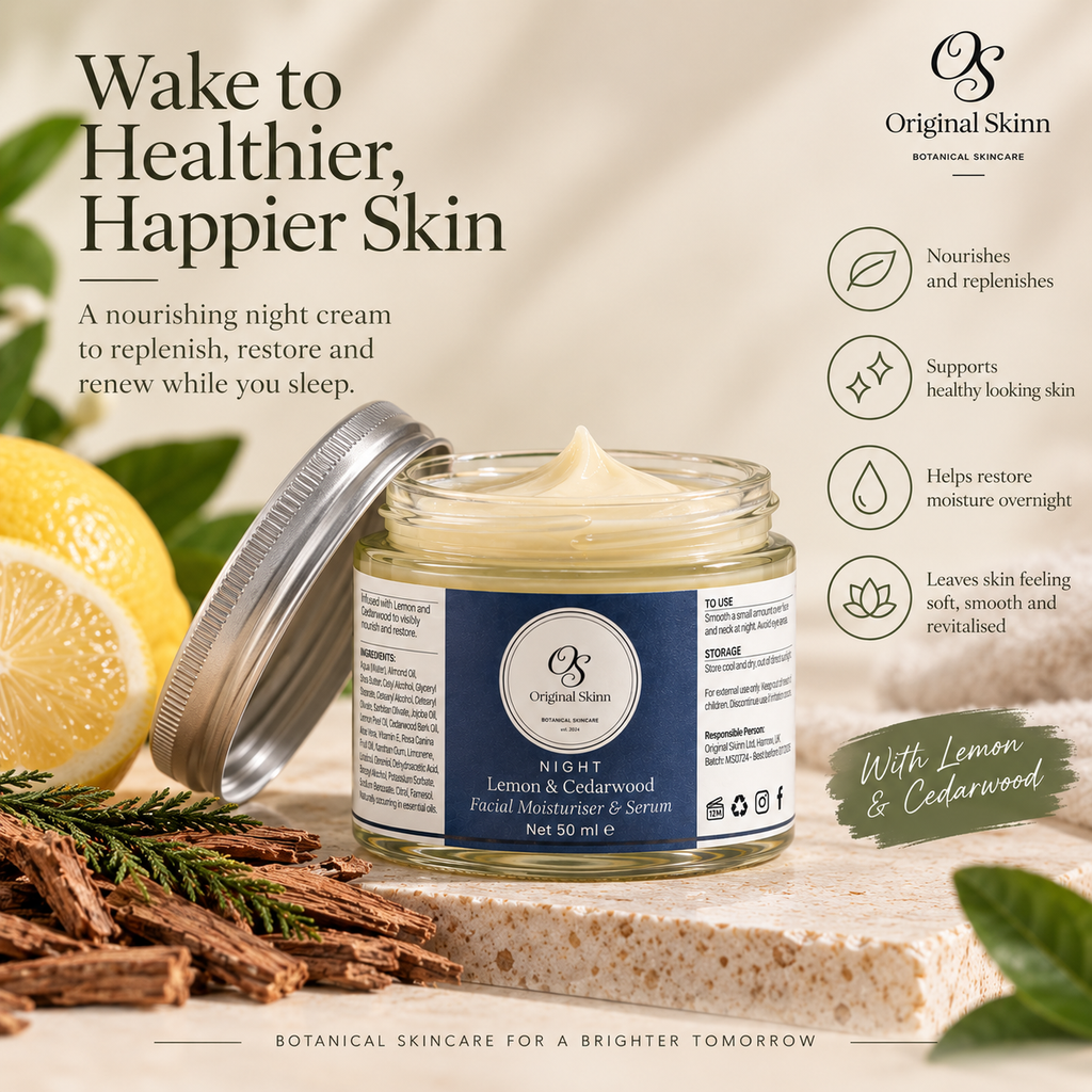 Night Facial Moisturiser & Serum – Lemon & Cedarwood
