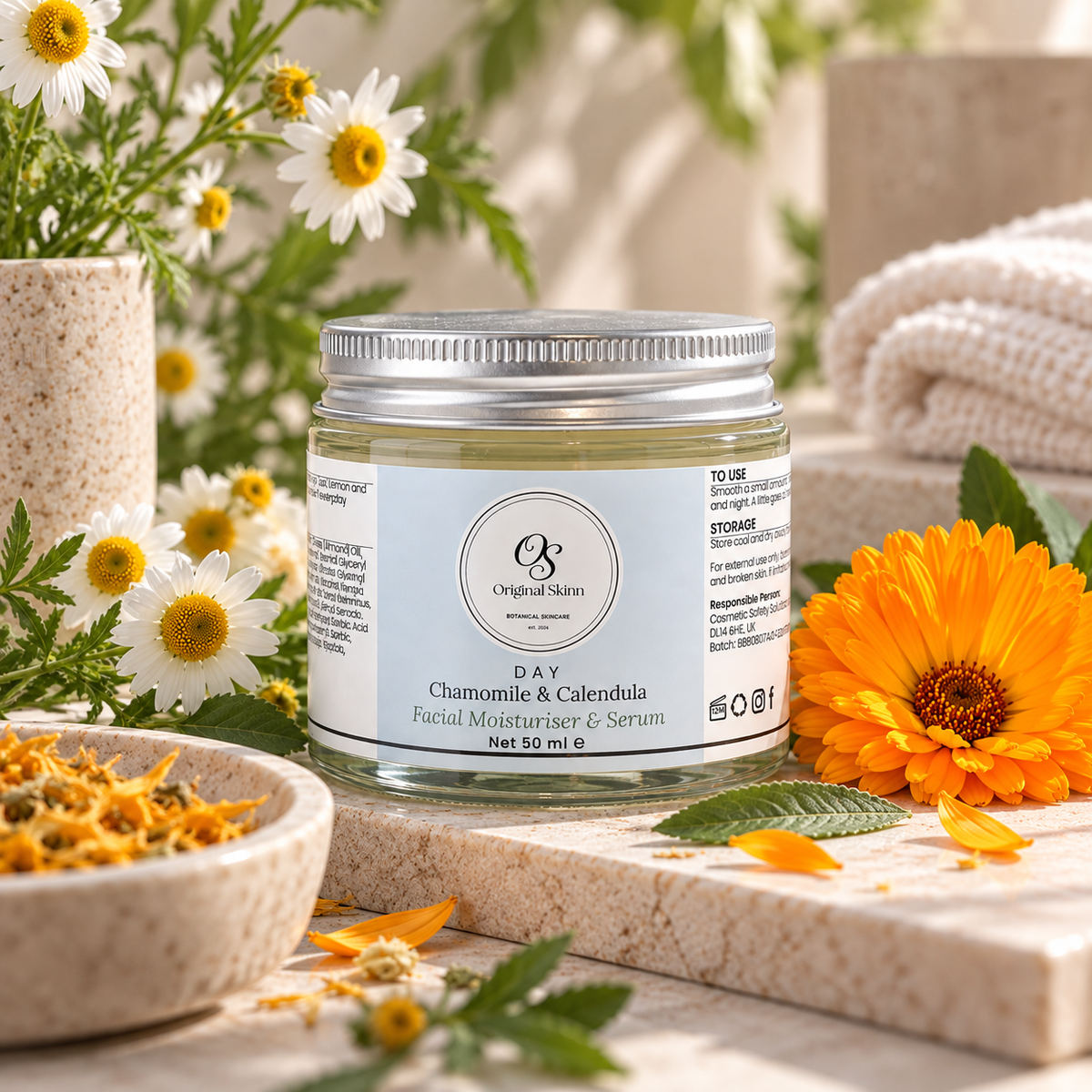 Day Facial Moisturiser & Serum – Chamomile & Calendula