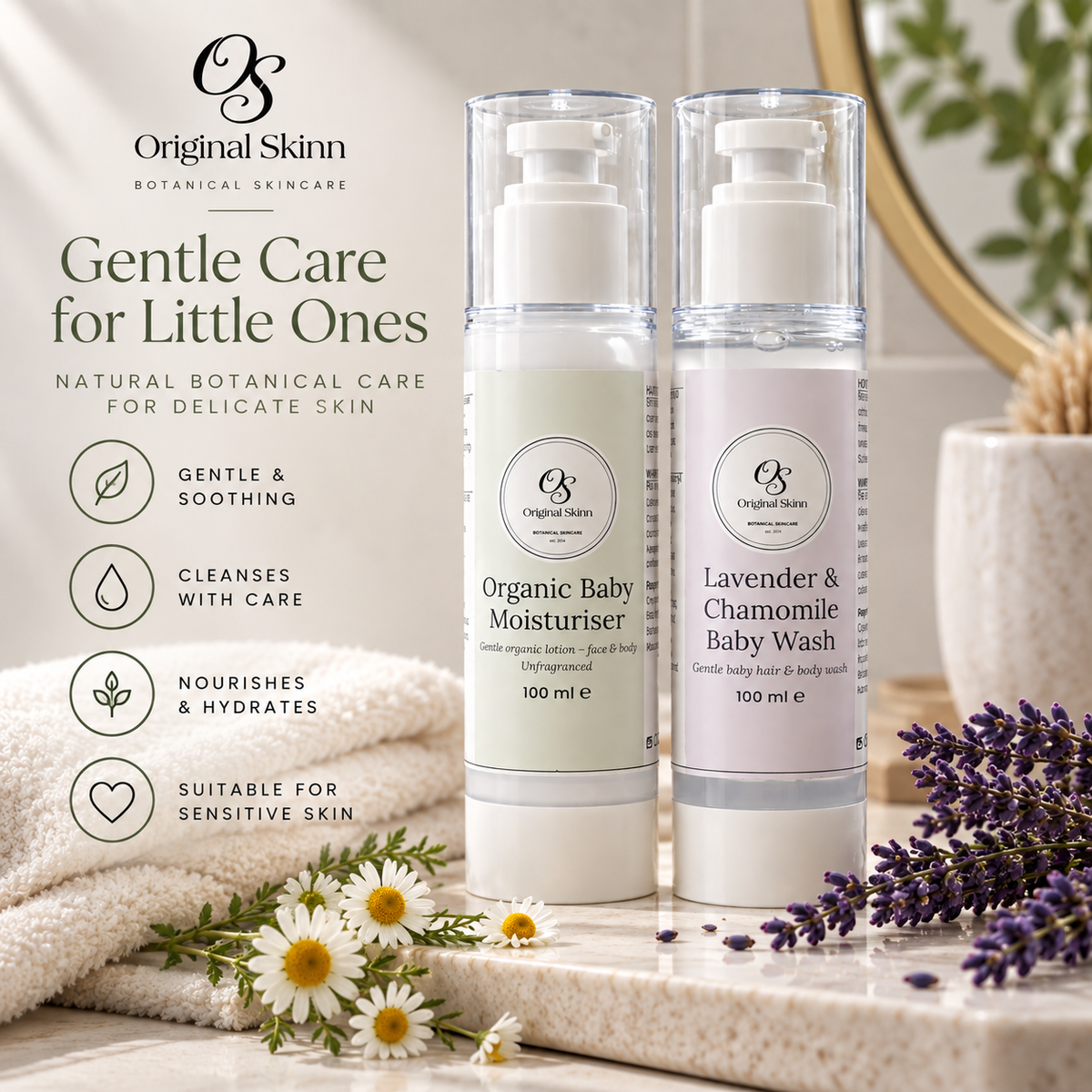 Baby Essentials Bundle – Organic Moisturiser & Gentle Baby Wash