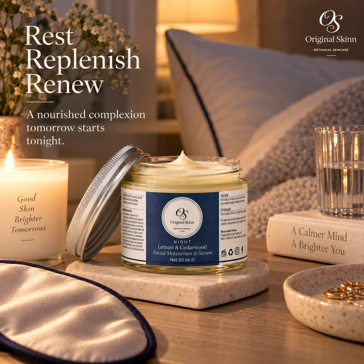 Night Facial Moisturiser & Serum – Lemon & Cedarwood