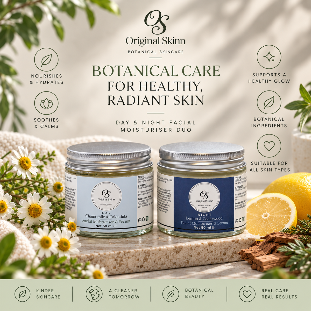 Day & Night Facial Set – Chamomile & Calendula + Lemon & Cedarwood