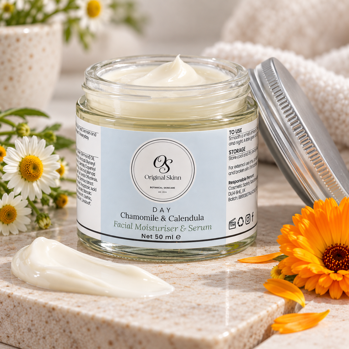 Day Facial Moisturiser & Serum – Chamomile & Calendula