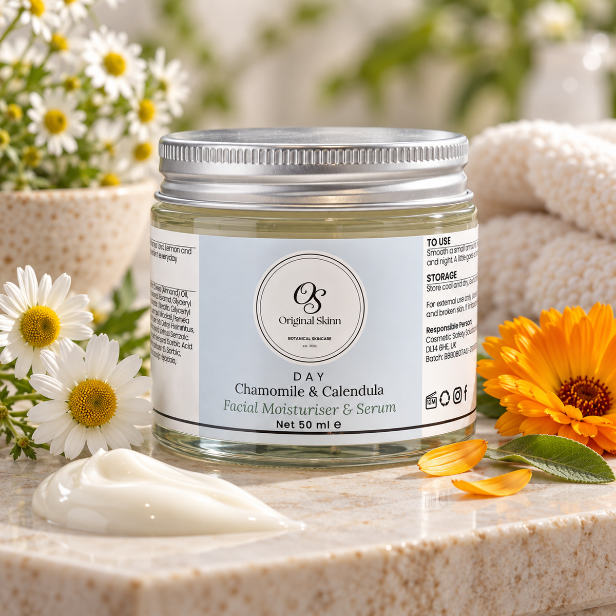 Day Facial Moisturiser & Serum – Chamomile & Calendula